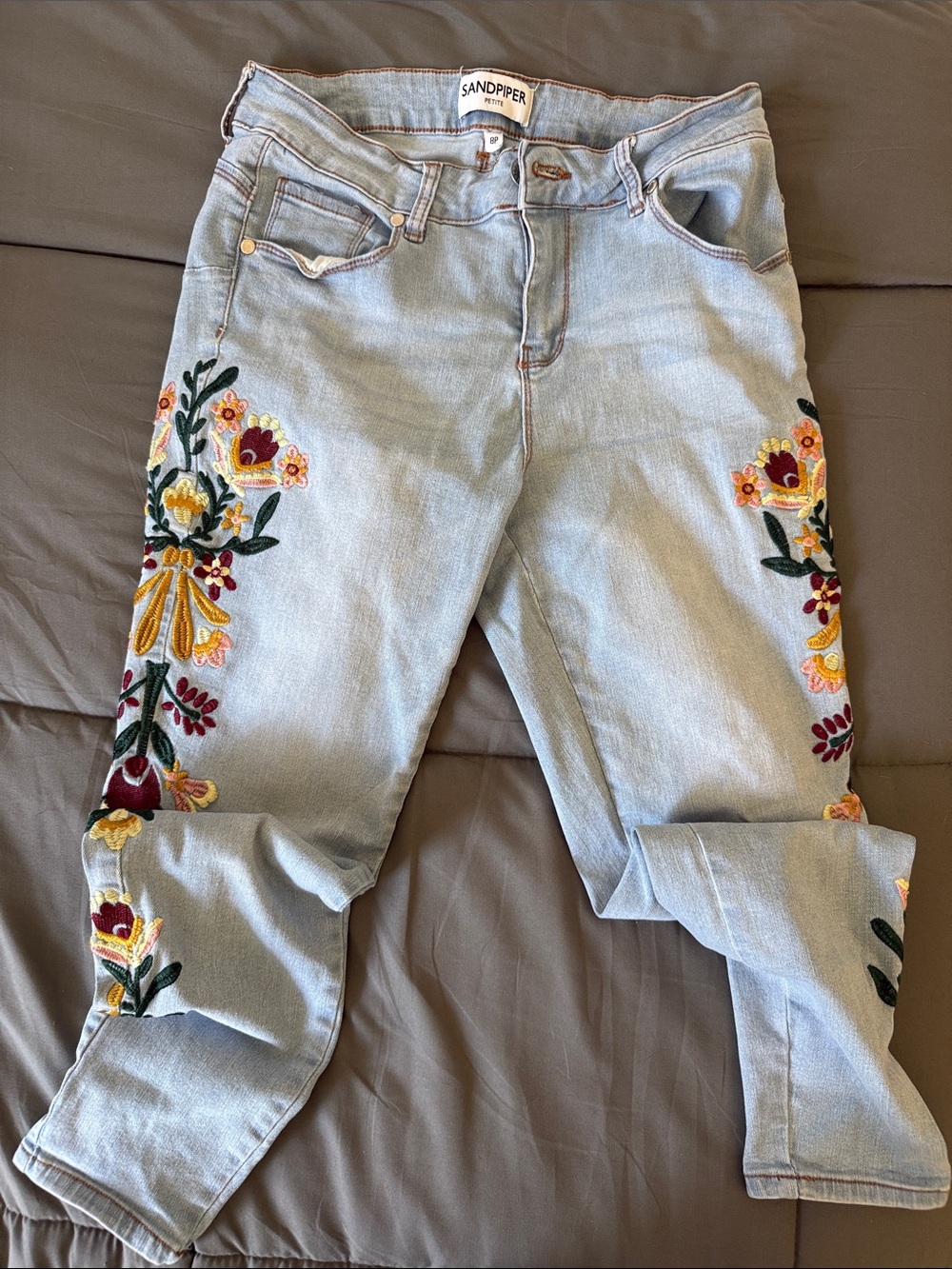 Light Blue Floral Embroidered Women's Jeans